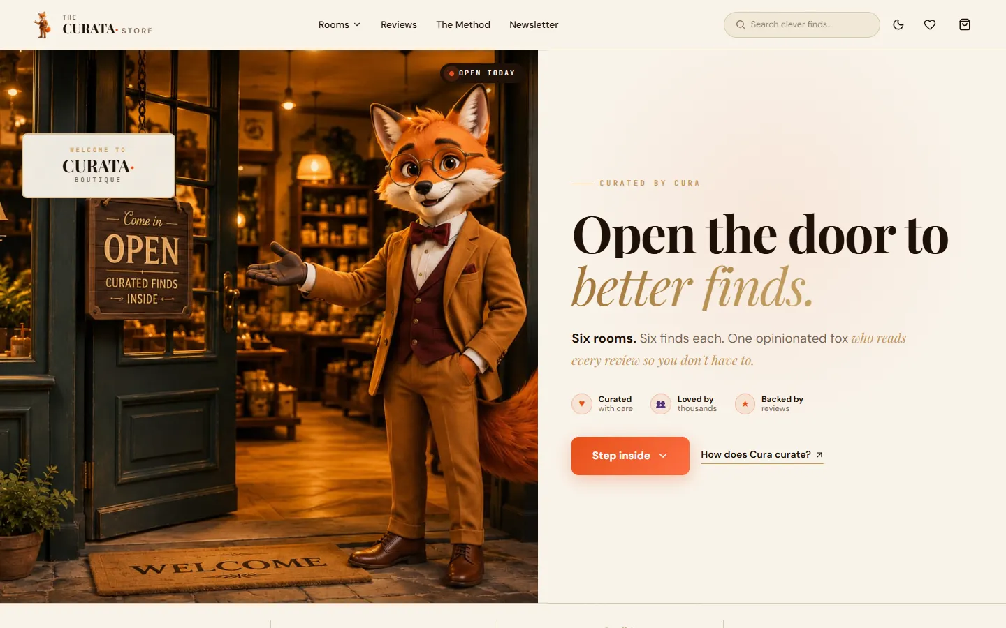 CURATA: screenshot of the home page
