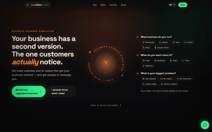 LocalVision Studio: screenshot of the home page, desktop