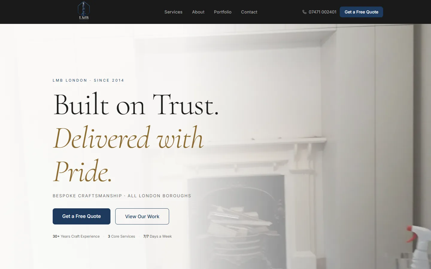 London Move Build: screenshot of the home page
