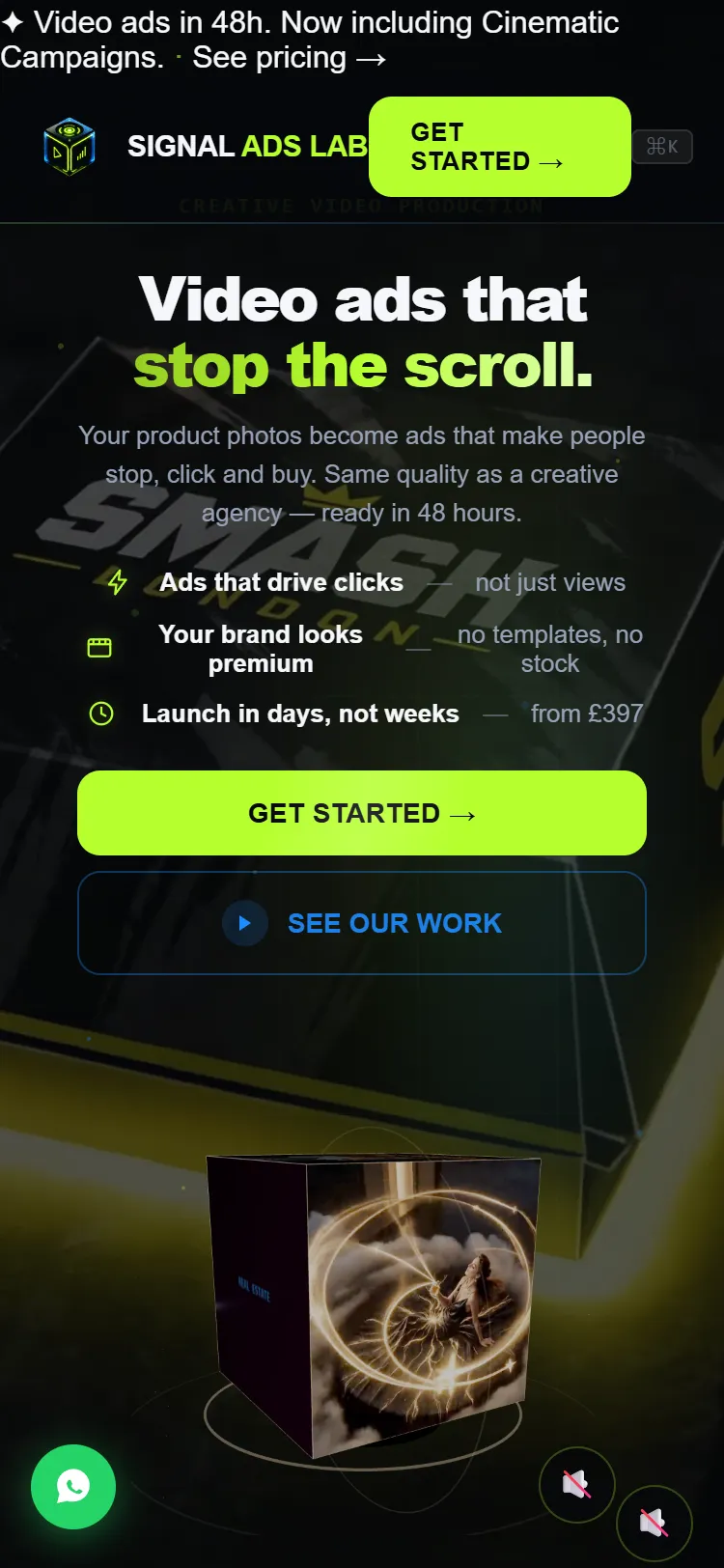 Signal Ads Lab: screenshot of the home page, mobile (375 px).